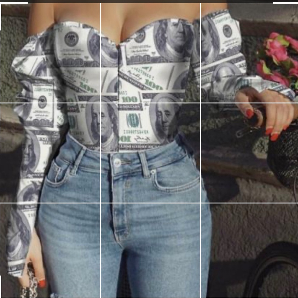 Sexy Off the Shoulder Money print White Blouse